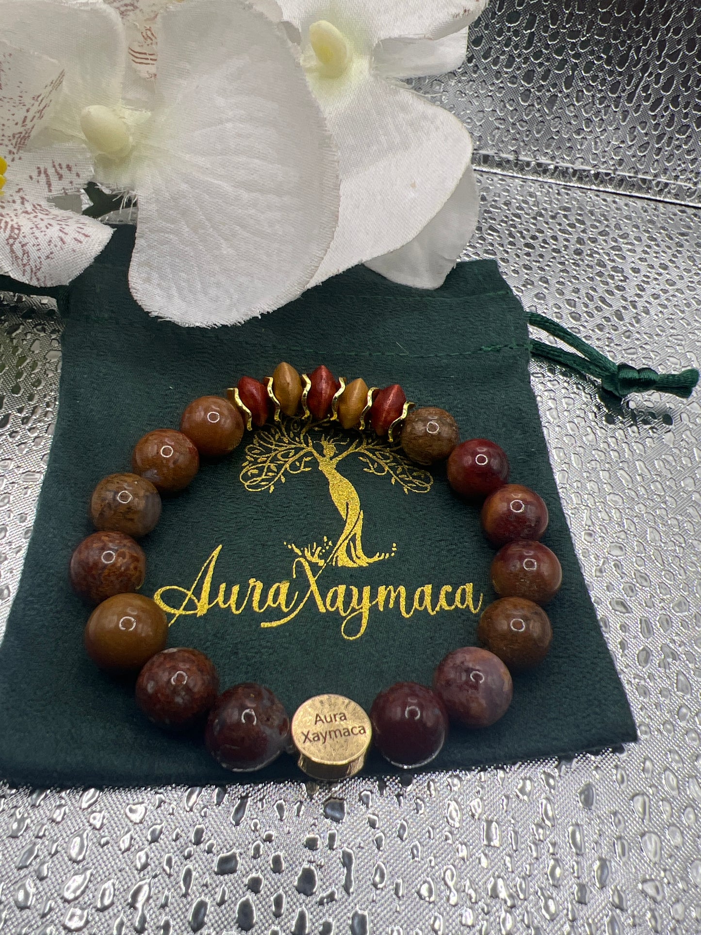 Agua Nueva Agate & wood Beaded Bracelet 6.5’