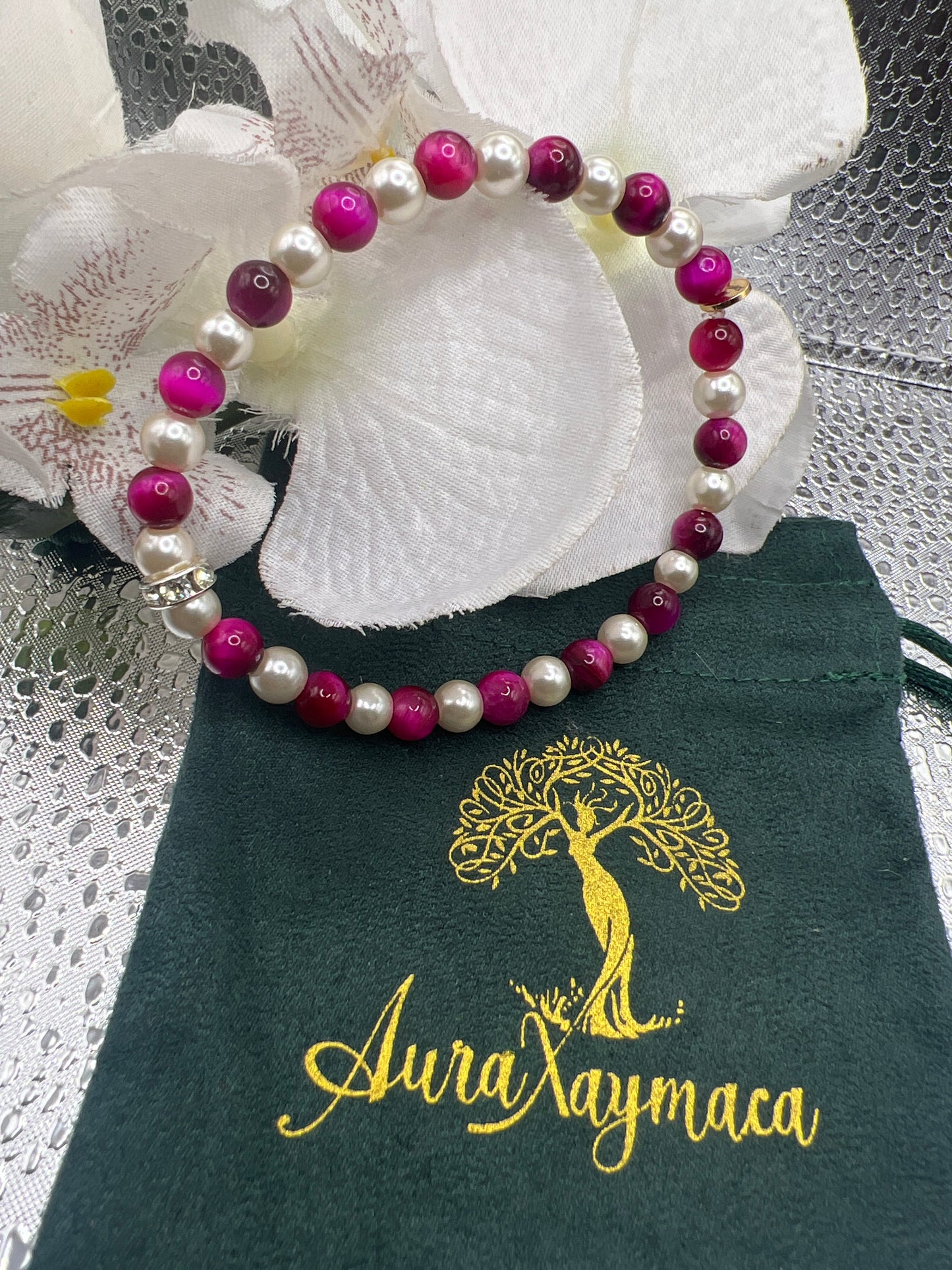 The Pink Tigers Eye & Pearl Combo Bracelet