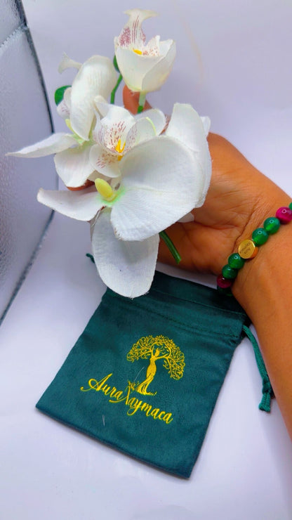 6 inch Green Agate and Pink Tigers eye bracelet