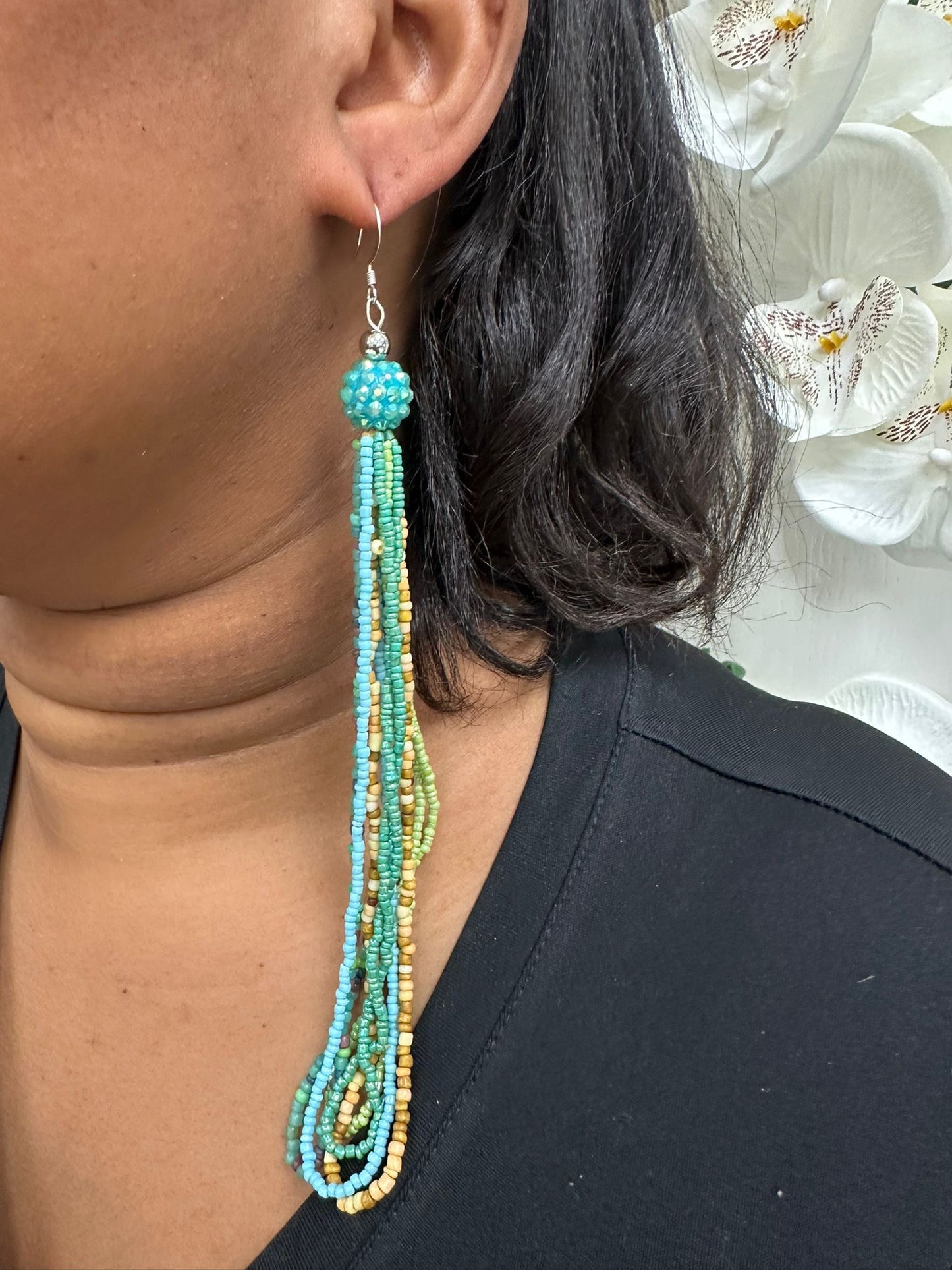 Ball drop beaded statement earrings