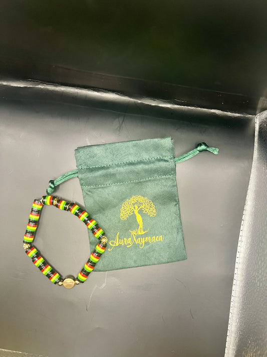 20 inch Rasta Beaded necklace with 14k gold accent beads with 7 inch Rasta bracelet with 14k Gold accent beads