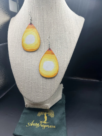 Hand painted sunshine wooden earrings