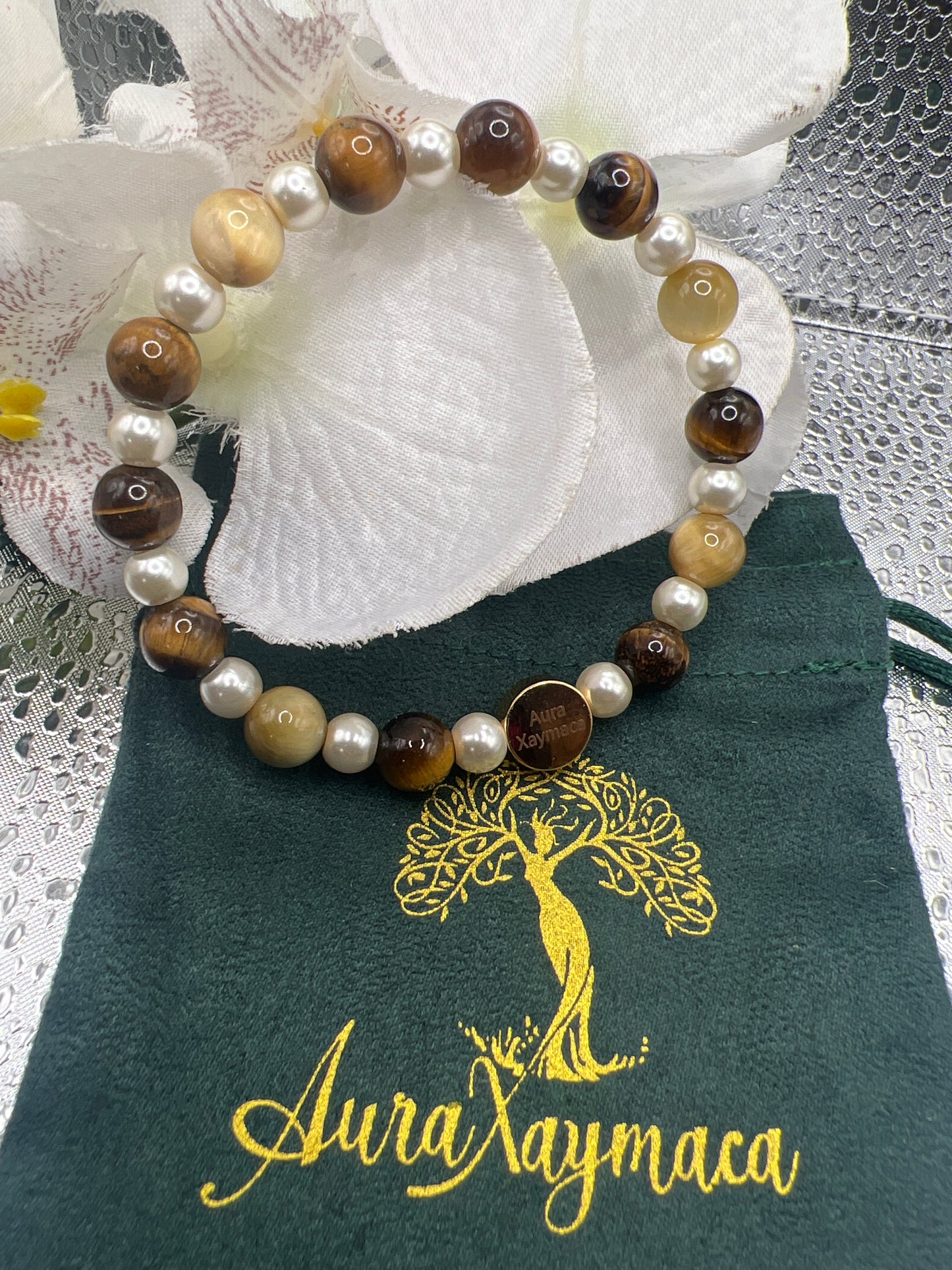Brown Tigers Eye & Pearl Combo Bracelet