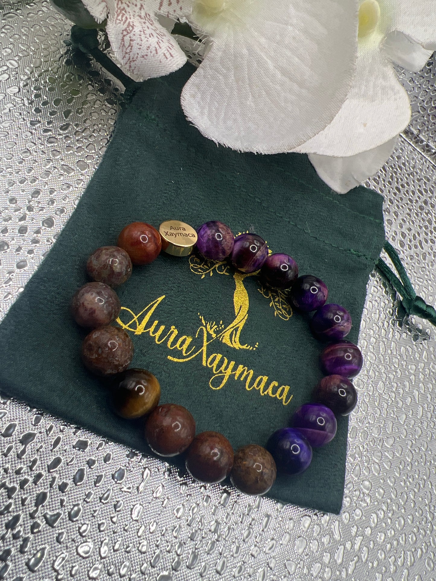 Purple Tigers Eye & Agua Nueva Agate Beaded Bracelet 6.5’