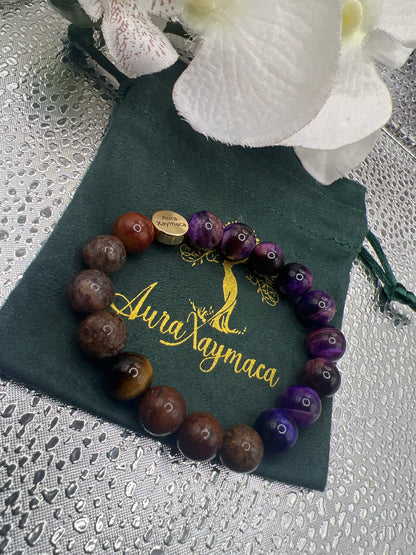 Purple Tigers Eye & Agua Nueva Agate Beaded Bracelet 6.5’