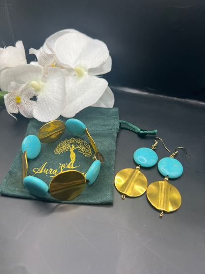 Turquoise and gold bracelet and earring set