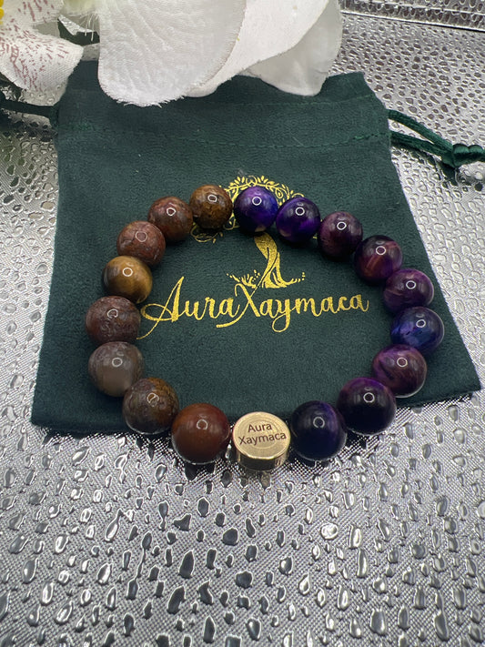 Purple Tigers Eye & Agua Nueva Agate Beaded Bracelet 6.5’