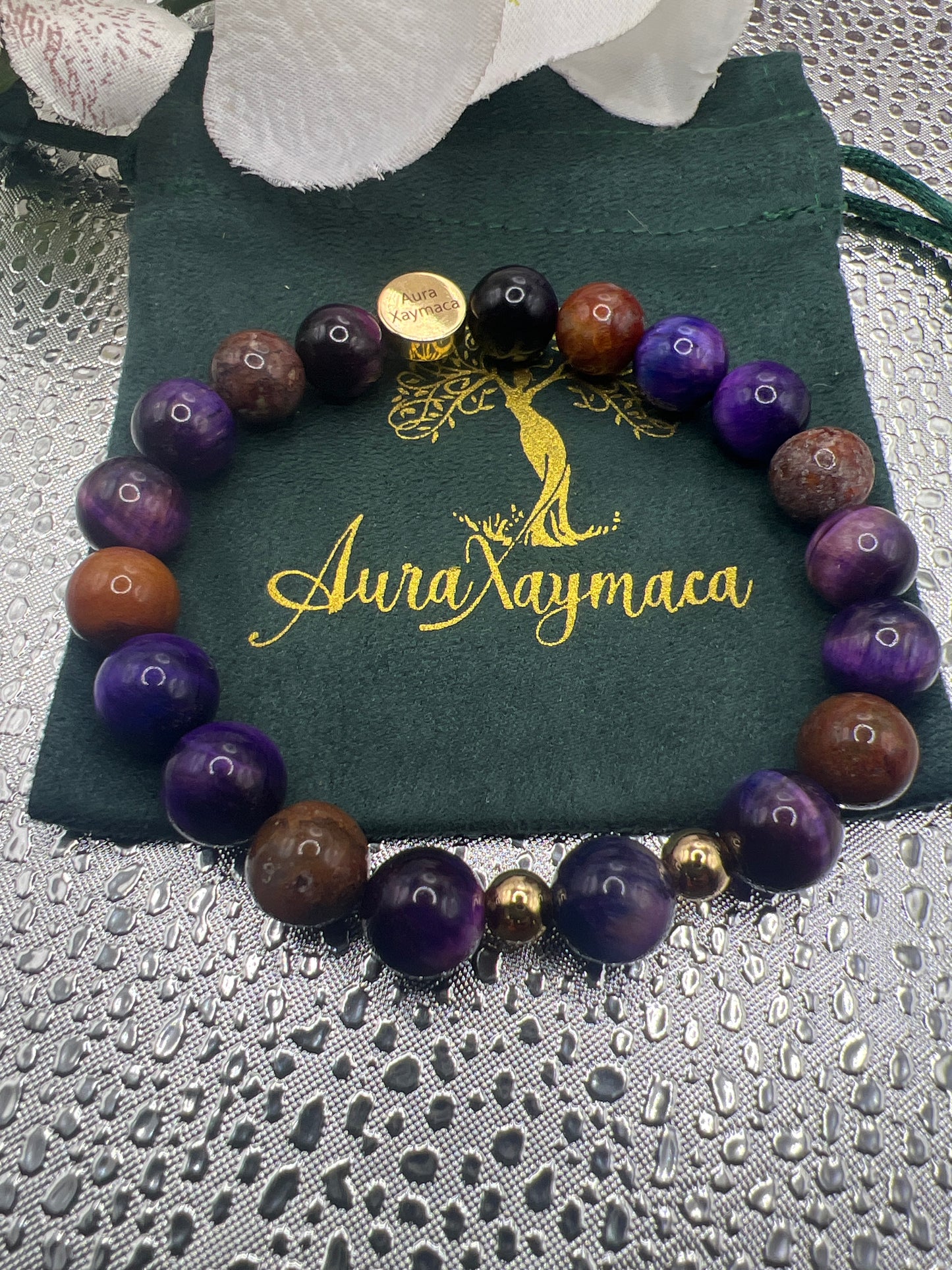 Purple Tigers Eye & Agua Nueva Agate Beaded Bracelet
