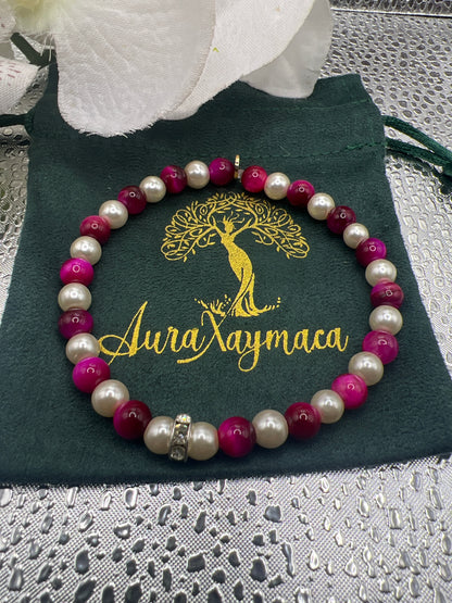 The Pink Tigers Eye & Pearl Combo Bracelet