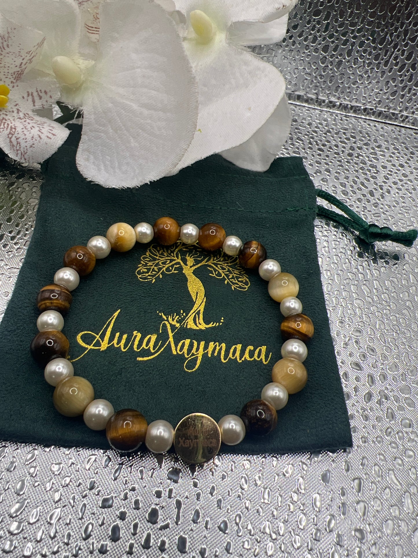Brown Tigers Eye & Pearl Combo Bracelet