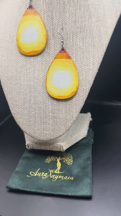 Hand painted sunshine wooden earrings